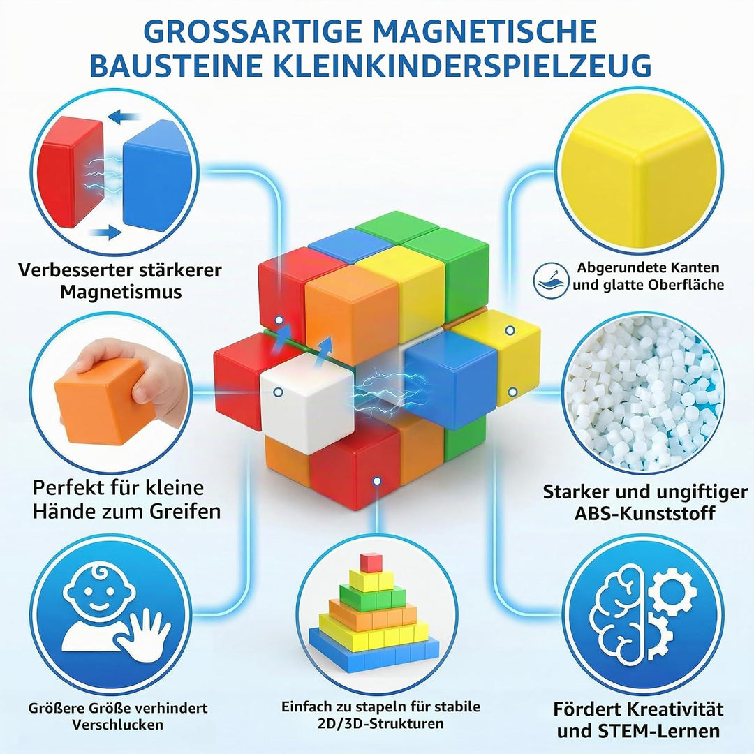 ASOK 48PCS Grosse Magnetwürfel Geschenk für 3 4 5 6 Jahre alte Jungen und Mädchen Magnetische Bauste