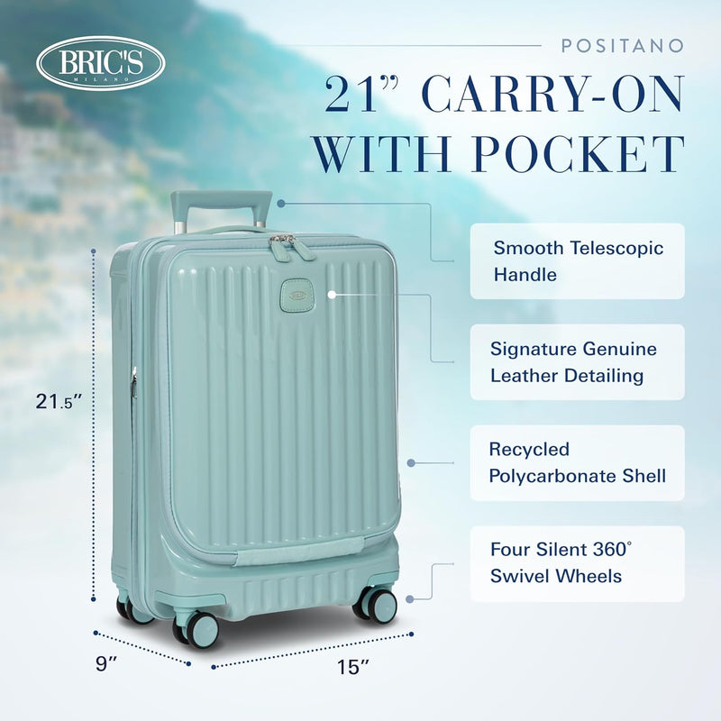 Brics Positano - 4-Rollen Kabinentrolley mit Vortasche 55 cm USB erw. hellblau, Hellblau