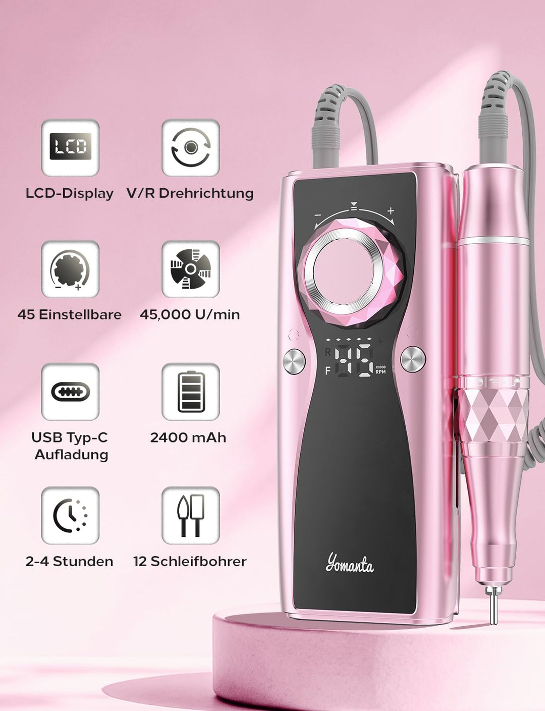 Nagelfräser professionell set 45000 RPM Tragbare Elektrische nagelfräser 10H+Batterielebensdauer Wie