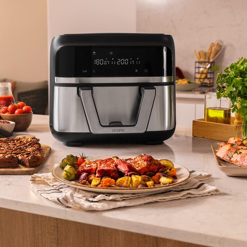 Cecotec Heissluftfritteuse ohne Öl - 9L teilbar in 2 - Air Fryer Cecofry Dual 9000. 2850W, diätetisc