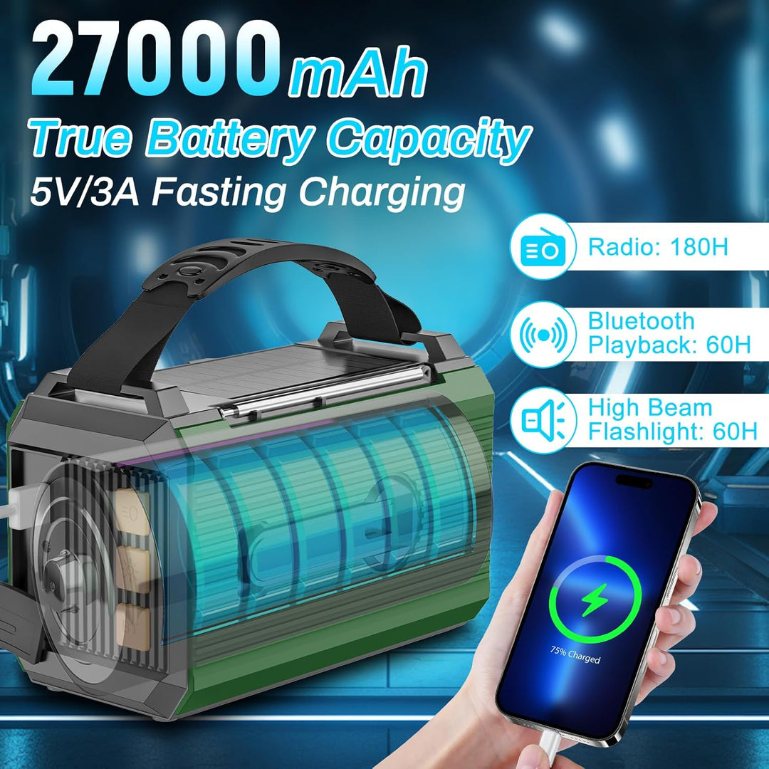 Wholede 30000mAh Kurbelradio mit Bluetooth, Solar Radio mit Handyladefunktion, AM/FM Tragbar Notfall