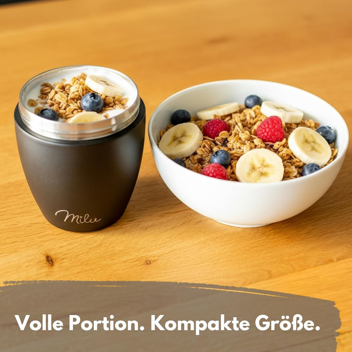 Milu Müslibecher to go 400ml I isolierter Edelstahl Joghurtbecher für Müsli I auslaufsicherer Becher