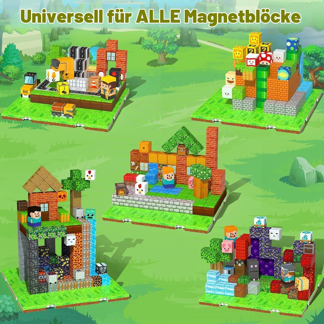 GraceDuck 4-teilig Magnetische Bausteine Grundplatte, Magnetic Blocks für STEM Spielzeug,Magnetic Bu