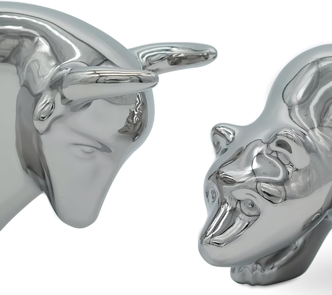 FeinKnick Keramik-Skulptur Bulle und Bär als Symbol für Wirtschaft &amp; Börse - Moderne Dekofigur in Si