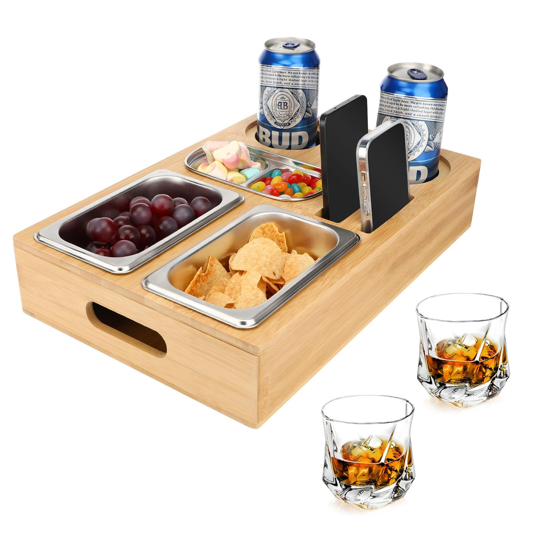 Sprifityy Couchbar Snackbox, Sofa Tablett, Mit Snackschalen Aus Edelstahl,mit Abnehmbarer Deckel, Sn