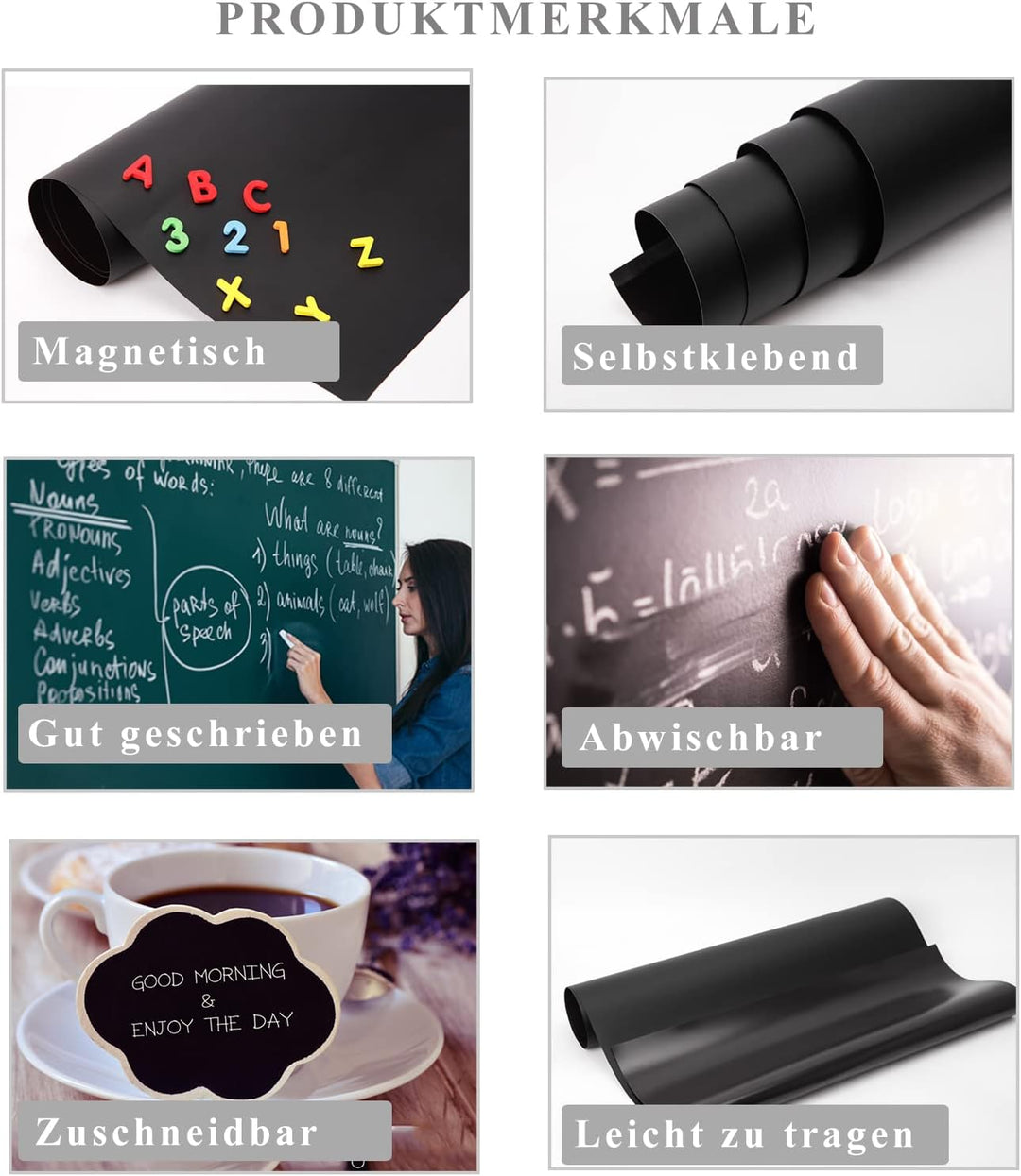 Lyzzxi Tafelfolie Selbstklebend, 50*100cm Magnetfolie Magnetisch Schwarz, Abwischbar Kreidefolie, Ma