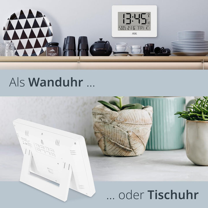 ADE Grosse Funkuhr digital mit XXL-Ziffern | Tischuhr mit Kalender und Wochentag | Digitale Uhr mit
