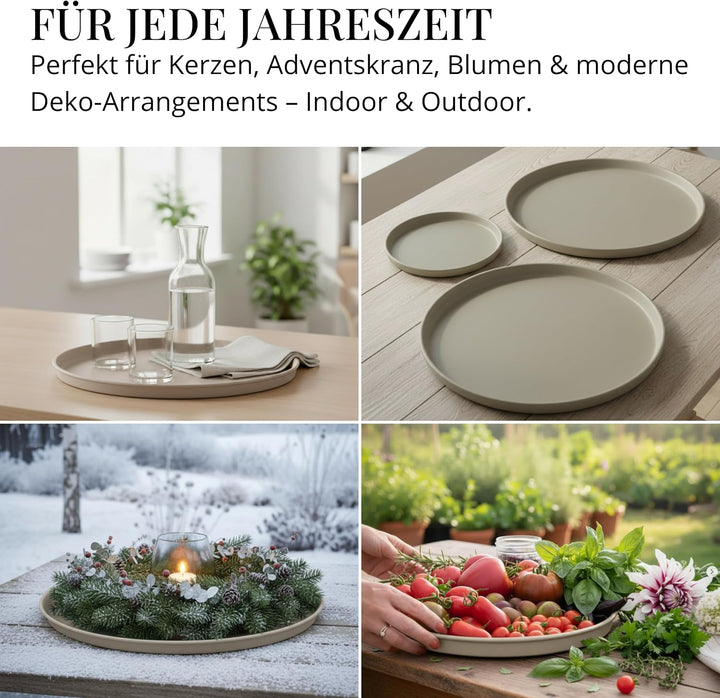 LIVLIG Deko Tablett 3er Set, Serviertablett rund (25 cm, 30 cm, 40 cm), Dekotablett für Adventskranz