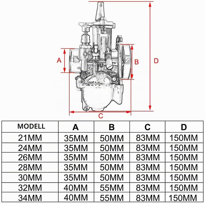 JFG RACING Motorrad PWK 34 mm Vergaser für 125 cc 150 cc 175 cc 200 cc 250 cc ATV Dirt Bike – Schwar