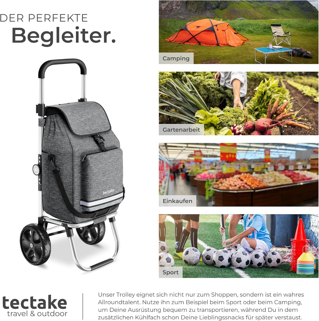 tectake® Einkaufstrolley 3-in-1 klappbar mit Kühltasche, 30 kg belastbar, 45,5 L, Einkaufsroller, Sh