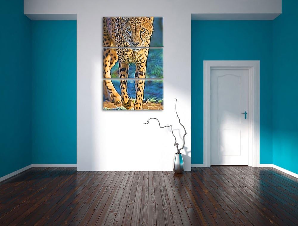 anpirschender Gepard Spezial 3-Teiler Leinwandbild 120x80 Bild auf Leinwand, XXL riesige Bilder fert