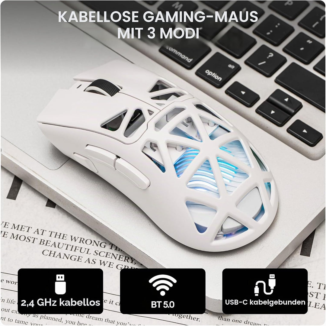 MechLands Aula SC620 Gaming-Maus, 2,4 GHz/USB-C/BT-Funkmaus mit 400-mAh-Akku, einstellbare 12.000 DP