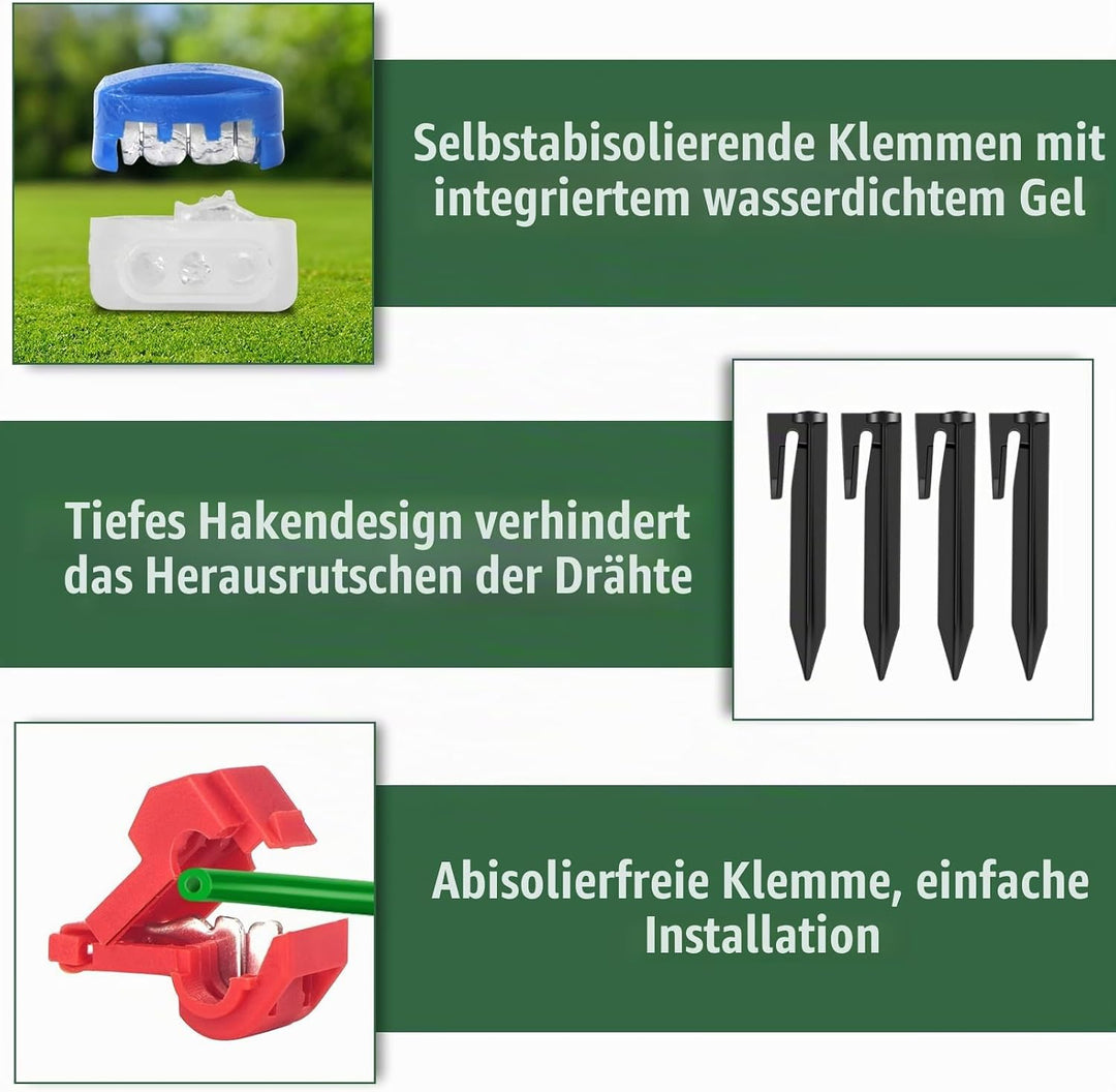 100m Begrenzungskabel Mähroboter + 50 Erdnägel + 10 Kabelverbinder Wasserdicht + 10 Abzweigverbinder