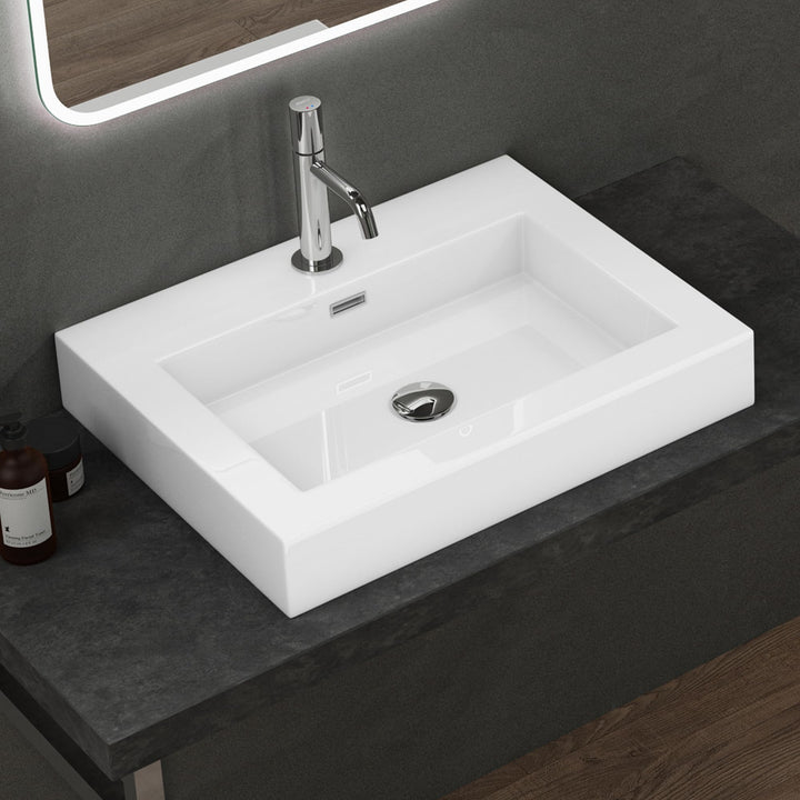 doporro 60x48x10cm Aufsatzwaschbecken Weiss Colossum18 mineralguss Gussmarmor Waschbecken Waschtisch