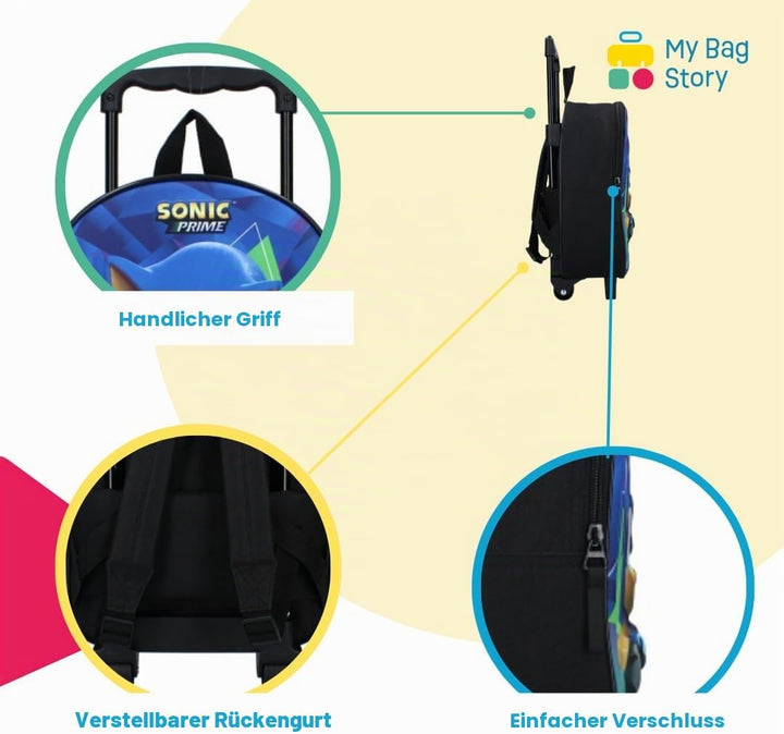 mybagstory - Trolley – Sonic – Kinder – Schule – 3D – Kindergarten – Grundschule – Schulranzen für J
