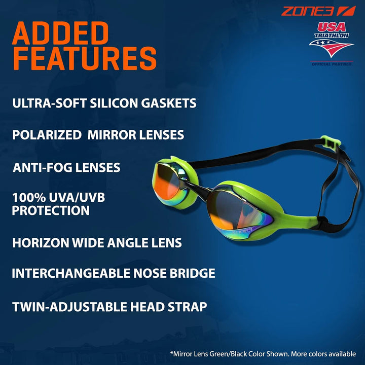 ZONE3 Unisex Volaire Schwimmbrille (1er Pack) Einheitsgrösse Verspiegelte Linse, Grün/Schwarz, Einhe