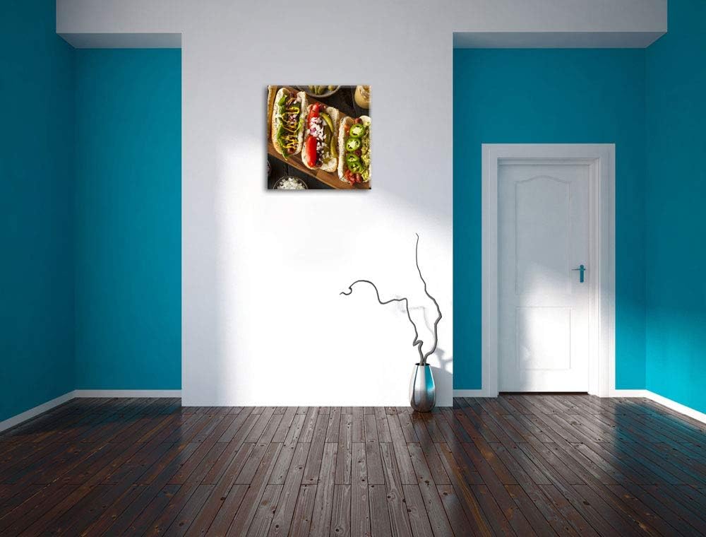 Amerikanische Hotdogs, Format: 70x70 auf Leinwand, XXL riesige Bilder fertig gerahmt mit Keilrahmen,