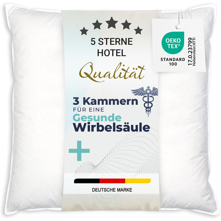 ZOLLNER Premium Kopfkissen aus 90% Daunen und 10% Federn - Made in Germany – für Allergiker geeignet
