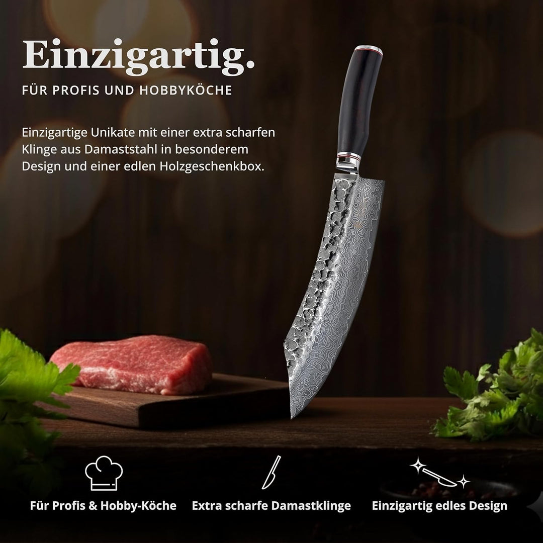 Wakoli EBO Damastmesser Blockmesser 25 cm Klinge scharfes Küchenmesser aus 67 Lagen Damaststahl mit