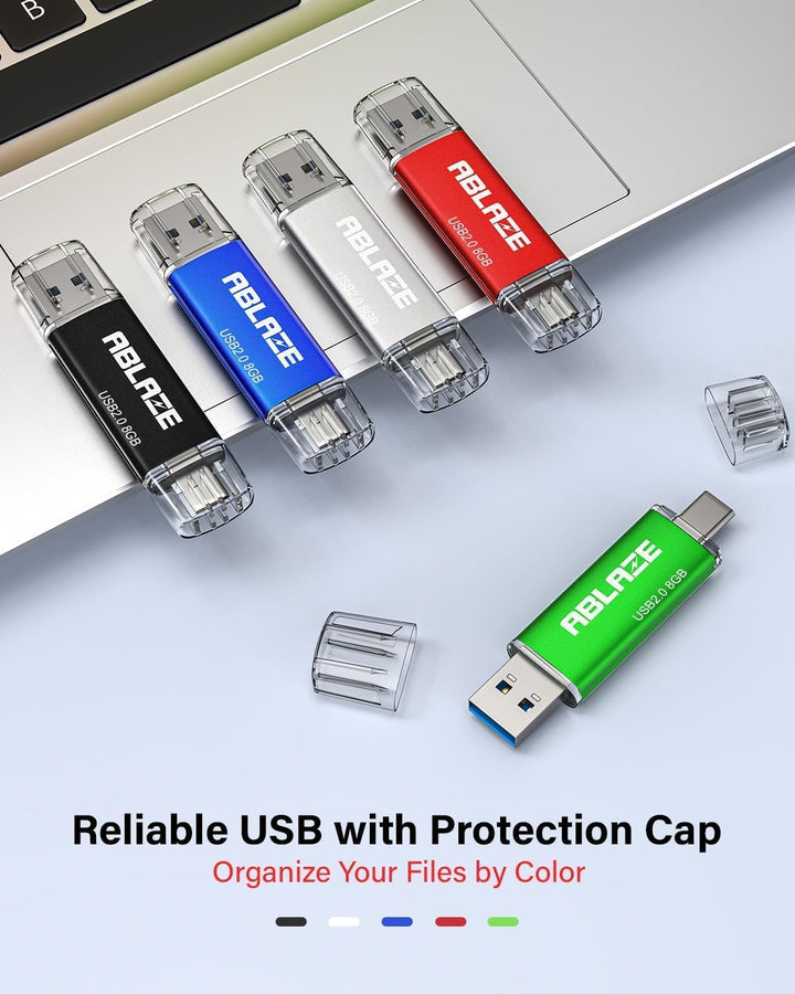 10 Stück USB C Stick 8GB OTG 2.0, ABLAZE Dual Speicherstick 2-IN-1 für Type-C Handy/Smartphone/Lapto