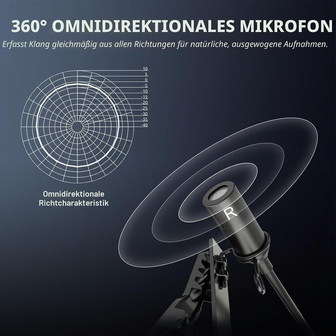 NEEWER 2m Wired Mic, Doppeltes Lavaliermikrofon mit 4m Verlängerungskabel, Mini Ansteckmikrofon, omn