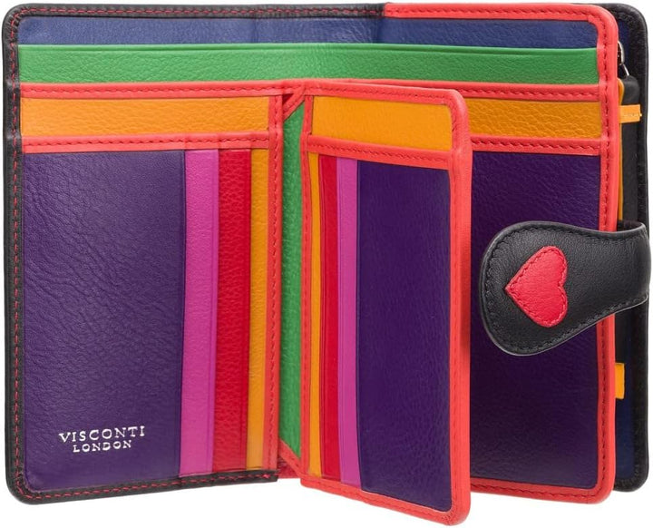 VISCONTI 100% Pur Leder Portemonnaie Damen RFID Schutz Geldbeutel Geldbörse Bifold Mehrfarbig Portmo