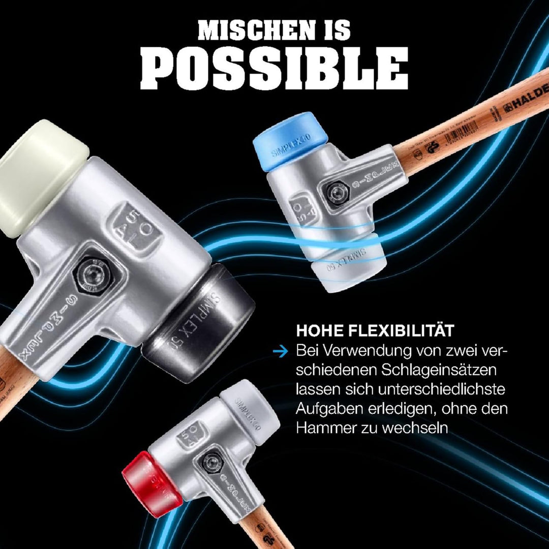 SIMPLEX-Schonhammer, Gummikomposition/Superplastik; mit Aluminiumgehäuse und hochwertigem Holzstiel