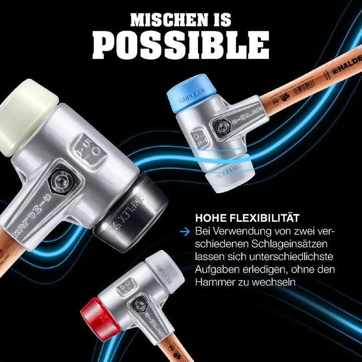 SIMPLEX-Schonhammer, TPE-mid/Nylon; mit Aluminiumgehäuse und hochwertigem Holzstiel | D=40 mm | 3138
