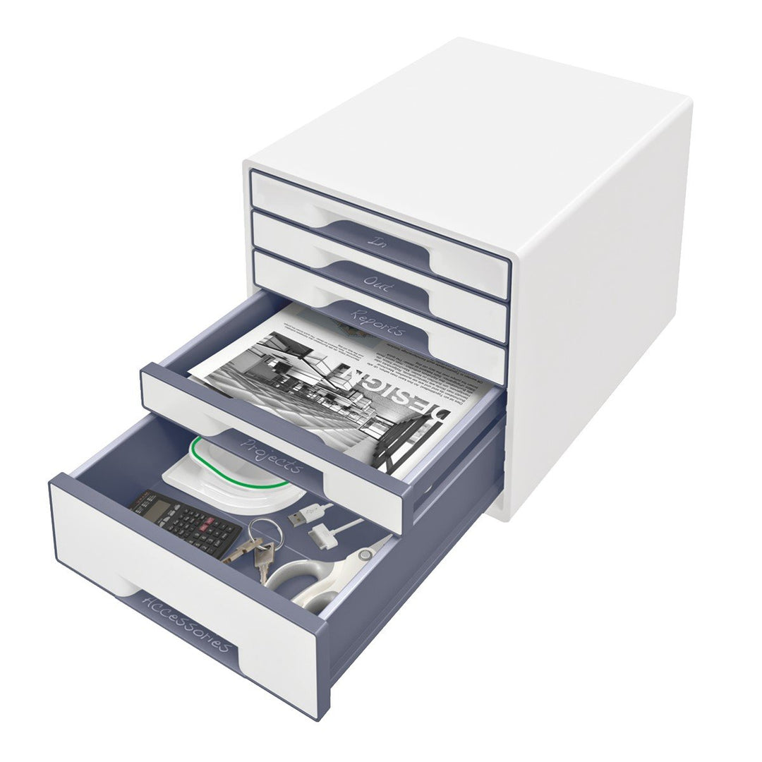 Leitz 52141001 Wow Cube Schubladenbox (Polystyrol) 5 Schubladen perlweiss/grau Perlweiss/Grau Single