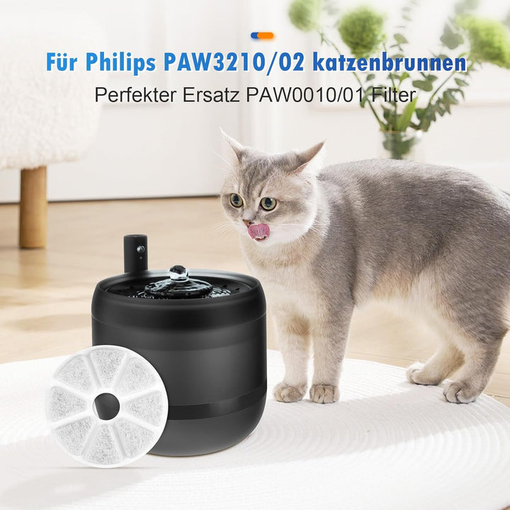 8 Stück Katzenbrunnen Filter für Philips PAW3210/02 Trinkbrunnen, Aktivkohle Ersatzfilter Dreifaches