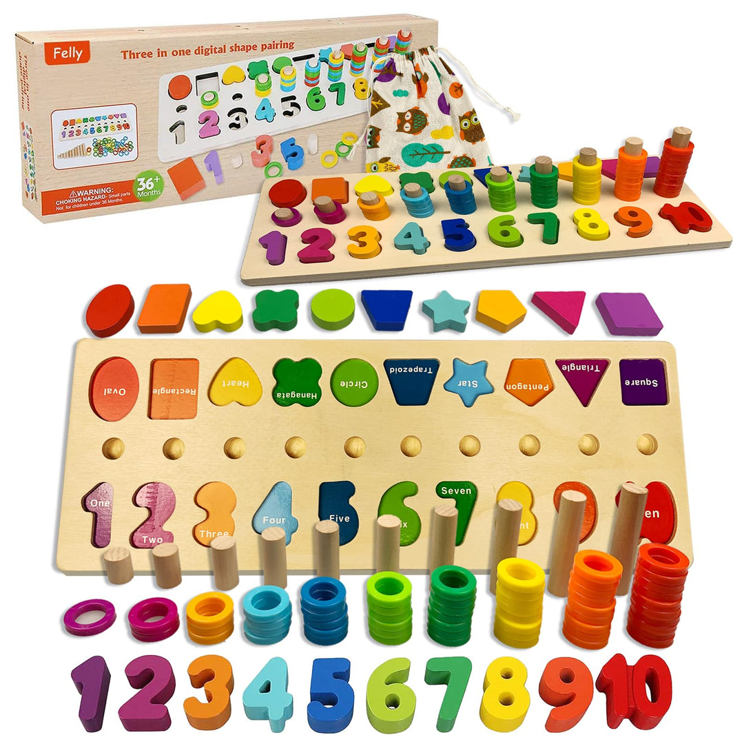 Felly Montessori Spielzeug ab 3 Jahre, 2 in 1 Kinder Lernspielzeug Motorik Spielzeug Puzzles, Puzzle