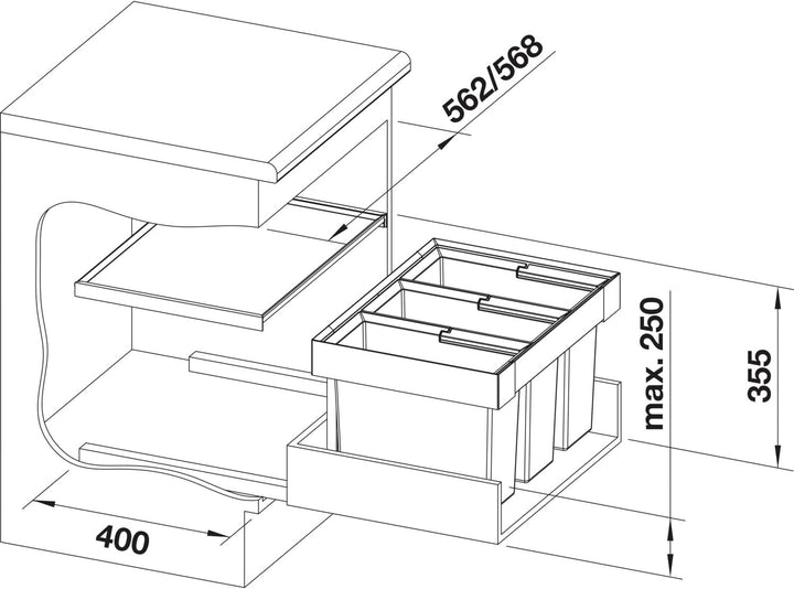 BLANCO Flexon II 60/3, Müllsystem für die Abfalltrennung in der Küche, mit 3 Mülleimern (je 15 l), z
