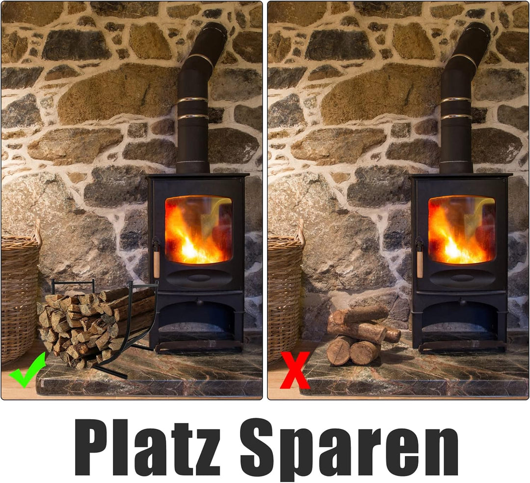 HENGMEI Kaminholzregal Innen Aussen, Halbrund Holzregal Kaminholz U-Förmiges Metall Brennholzregal H