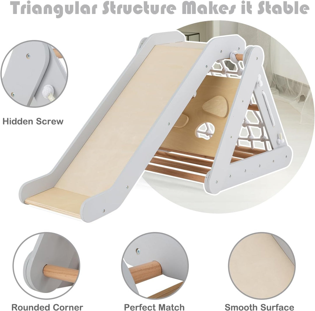 HOMASIS 4 in 1 Klettergerüste mit Rutsche, Kletterdreiecke für Kinder, Spielplatz aus Holz, Montesso