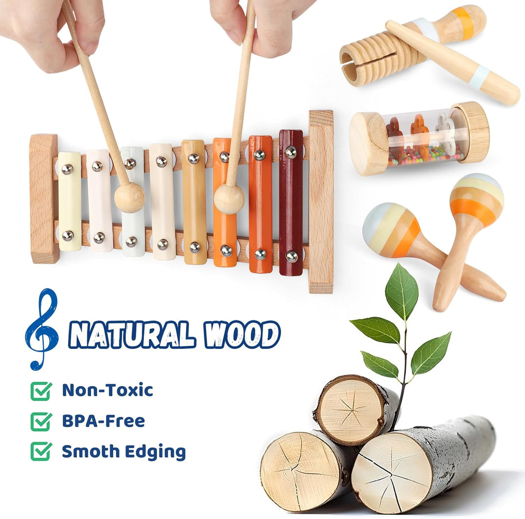 Musikinstrumente für Kinder, Musikspielzeug Baby Trommel Xylophon Holz Montessori Spielzeug, Sensori
