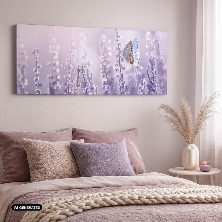 Wandbilder Dekoration Wohnzimmer Schmetterling Wiese Blume Panorama Bilder auf Leinwand 120x50cm Lei