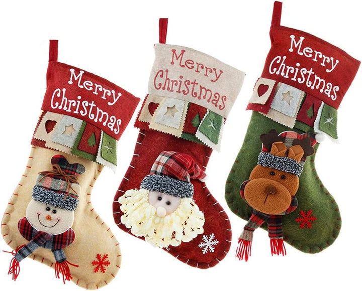 YULOONG Grosse Weihnachtsstrümpfe Weihnachtsmann Schneemann Hirsch Set Weihnachtsgeschenktüten Weihn