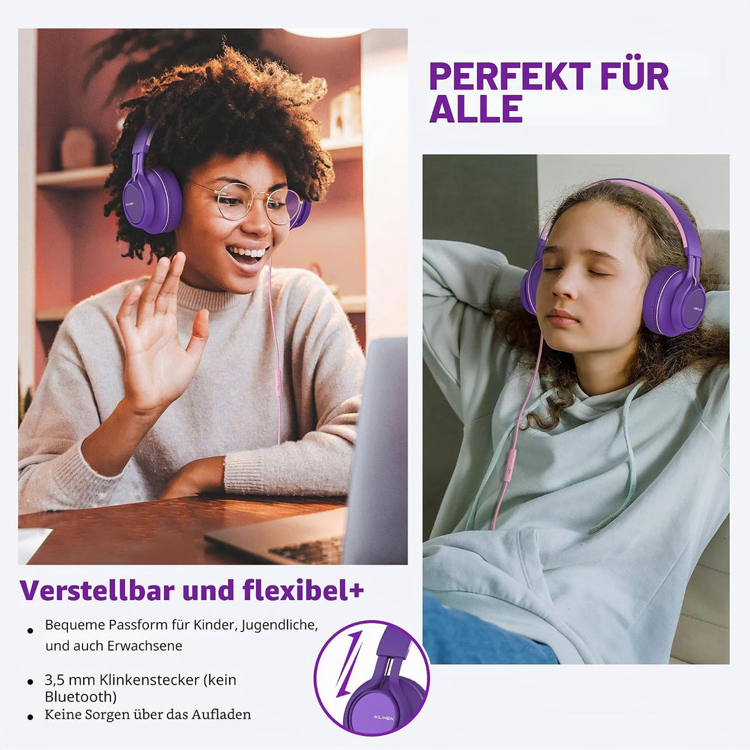 AILIHEN C8 Kopfhörer mit Kabel und Mikrofon, faltbar und verstellbar, On-Ear-Headsets, Lautstärkereg