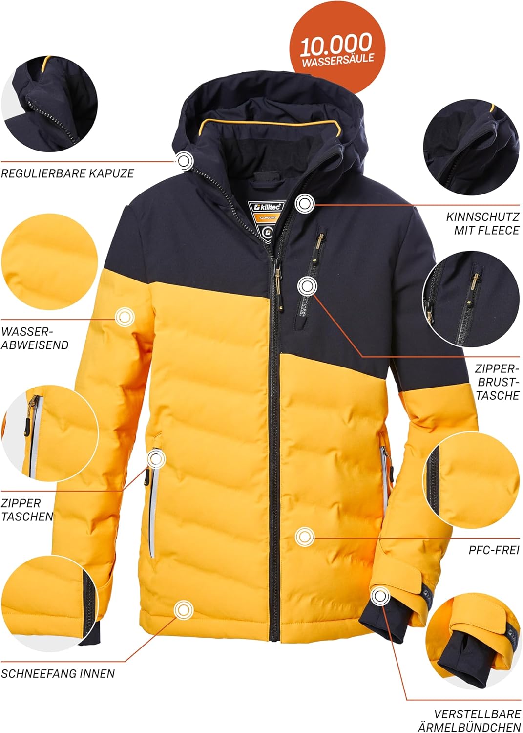 Killtec Jungen Ksw 172 Bys Ski Qltd Jckt Skijacke/Steppjacke mit Kapuze und Schneefang 152 dunkelgel