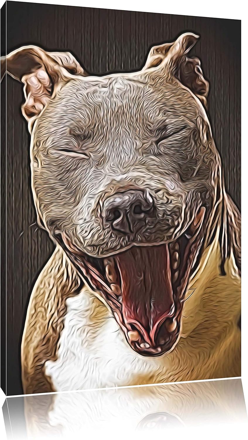 Lachender Pitbull Deluxe Format: 100x70 cm auf Leinwand, XXL riesige Bilder fertig gerahmt mit Keilr