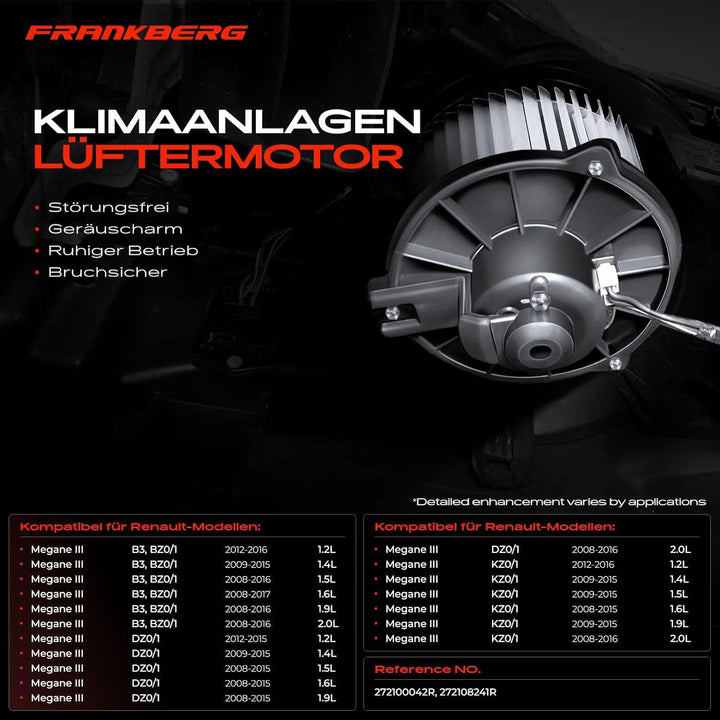 Frankberg Heizungsgebläse Gebläsemotor Kompatibel mit M.e.g.a.n.e III DZ0/1 KZ0/1 BZ0/1 1.2L-2.0L 20