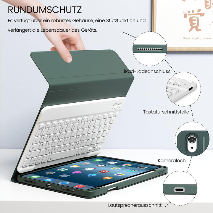 Hülle mit Tastatur für iPad A16 11 Generation 2025/10 Generation 2022(11/10.9 Zoll), Soft TPU Rücksc