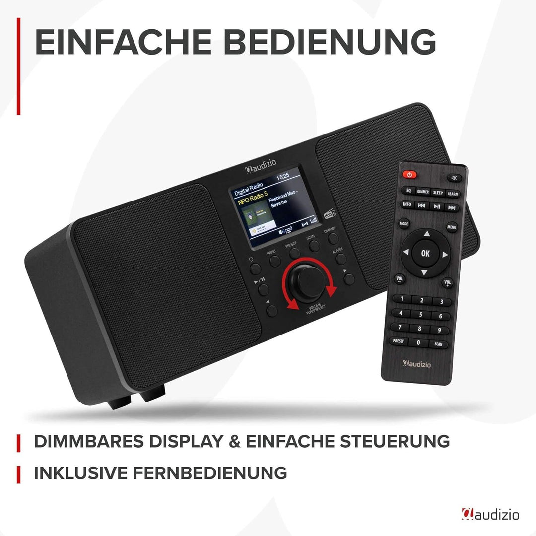 Audizio Genua DAB Radio mit Bluetooth – Stereo DAB Plus Radio mit Fernbedienung, 60 Speicherplätze,