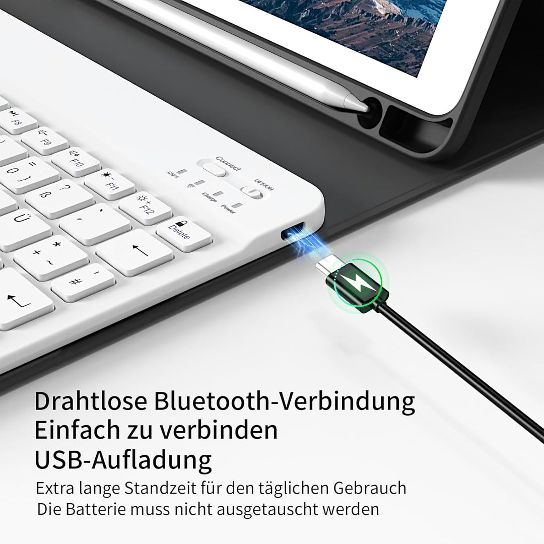 hülle mit Tastatur für iPad 9/8/7 Generation (2021/2020/2019) 10,2 Zoll, weiche TPU-Rückseite mit St