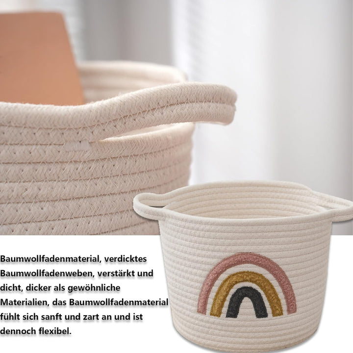 Klein Aufbewahrungskorb Gewebter Spielzeugkorb Baumwollseil Regenbogen Deko Korb für Handtücher,Spie
