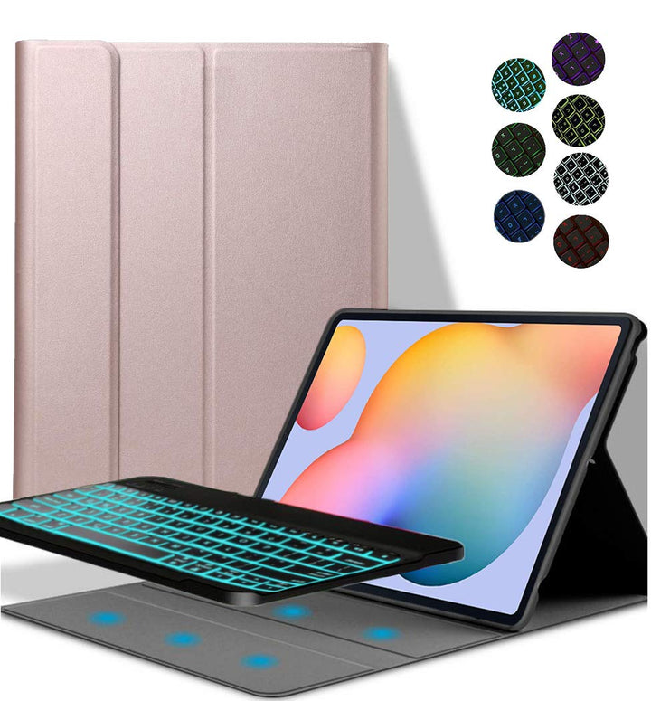 YGoal Tastatur Hülle für Galaxy Tab A7, QWERTZ Layout Ultra-Dünn Hülle mit 7 Farben Hintergrundbeleu