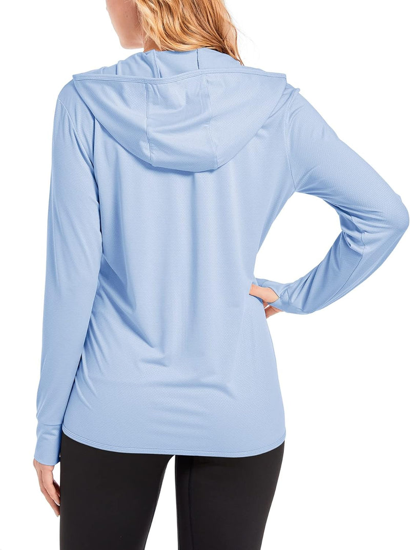 TACVASEN Damen UV Shirt Kapuze Jacke Langarm Laufshirt Schnelltrocknend Sportshirt Full Zip Sun Hood