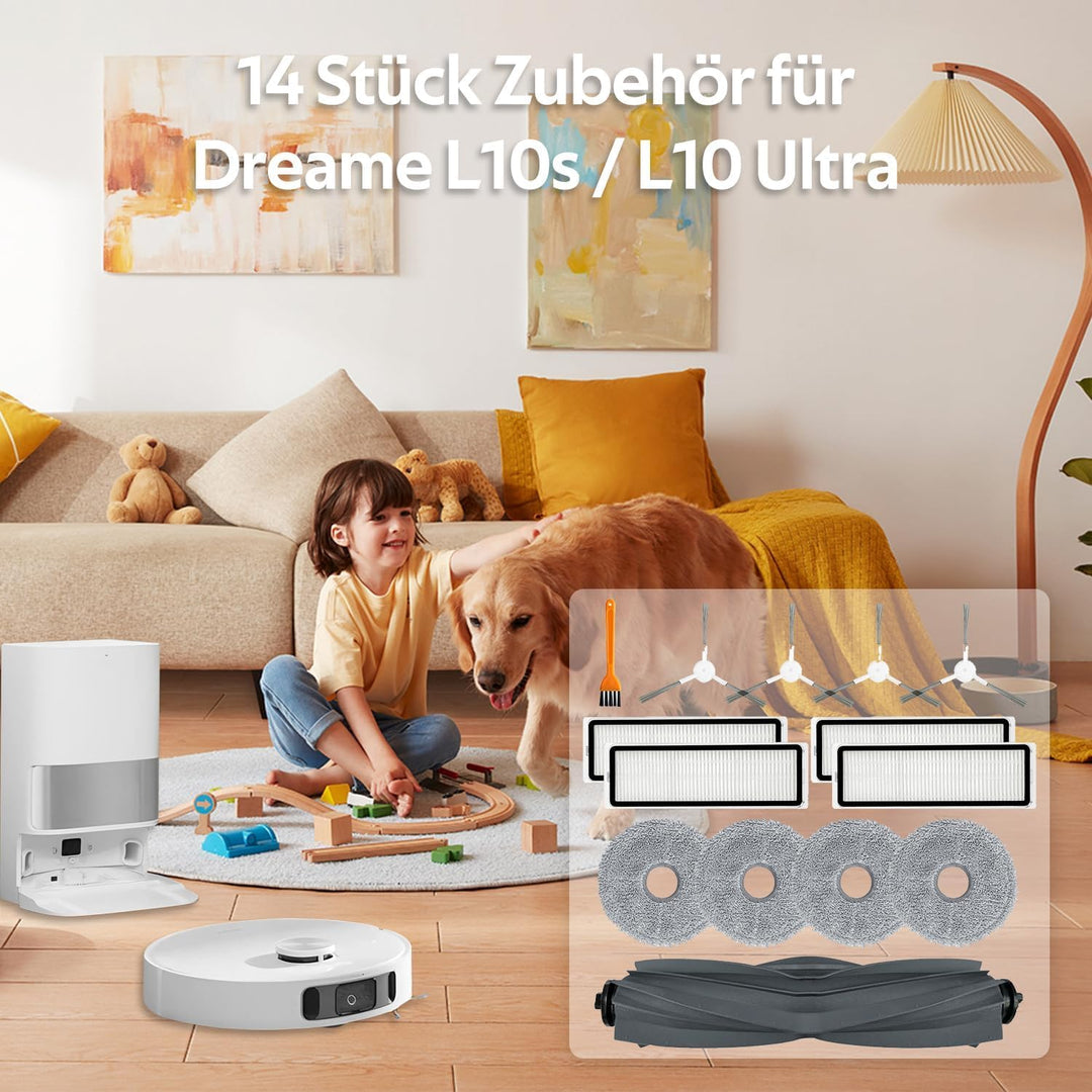 ANBOO 14 Stück Zubehör Kompatibel with Dreame L10s / L10 Ultra / L10 Prime Saugroboter mit 1 Hauptbü