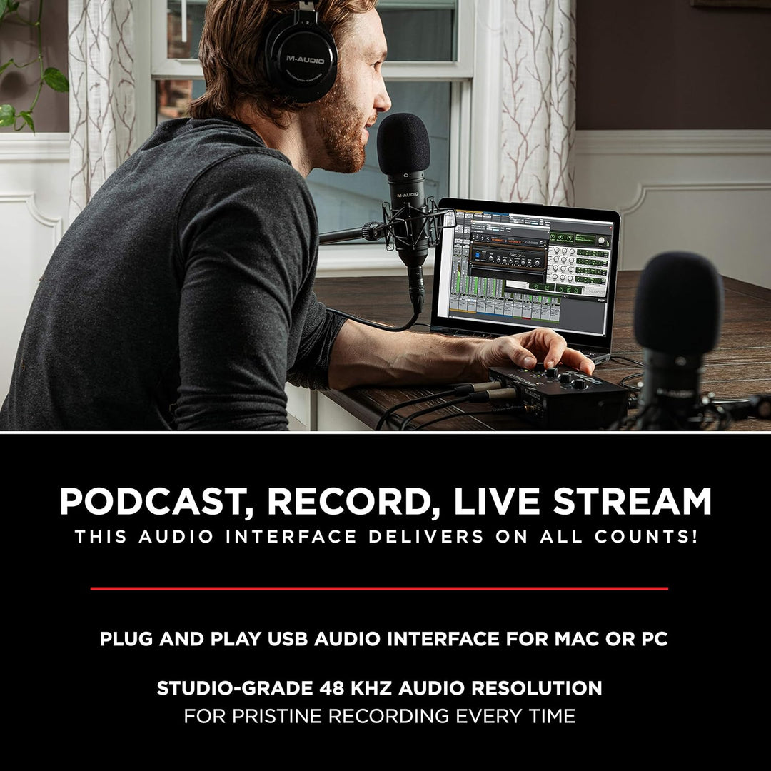 M-Audio M-Track Duo – USB Audio Interface für Aufnahmen, Streaming und Podcasting, mit dualen XLR, L