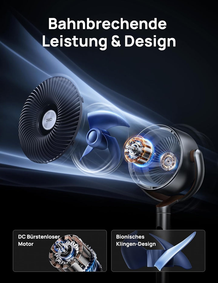 DREO Smart Standventilator, 120°+120° Oszillierend Ventilator mit Wi-Fi/Sprachsteuerung, 20dB Leiser